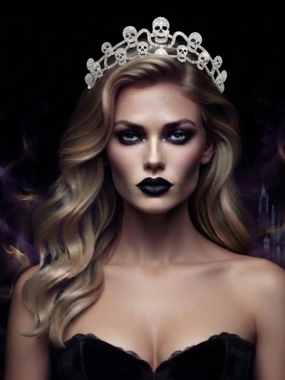 NWT 💎💀💎 PIPER k crystals embroidered skulls tiara crown